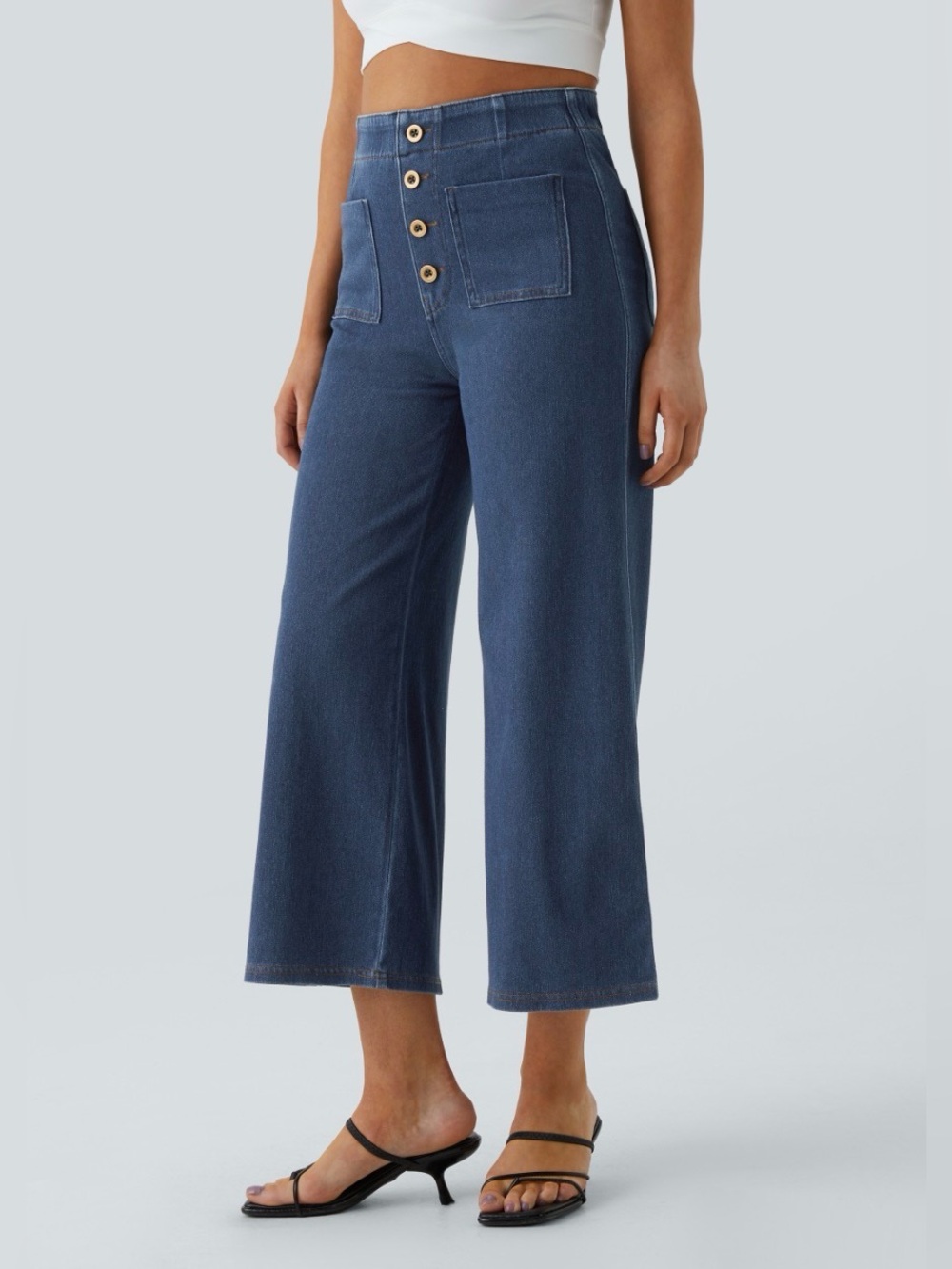 Halara Flex High Waisted Pockets Washed Smart Casual Wide Leg Baggy Denim Jeans